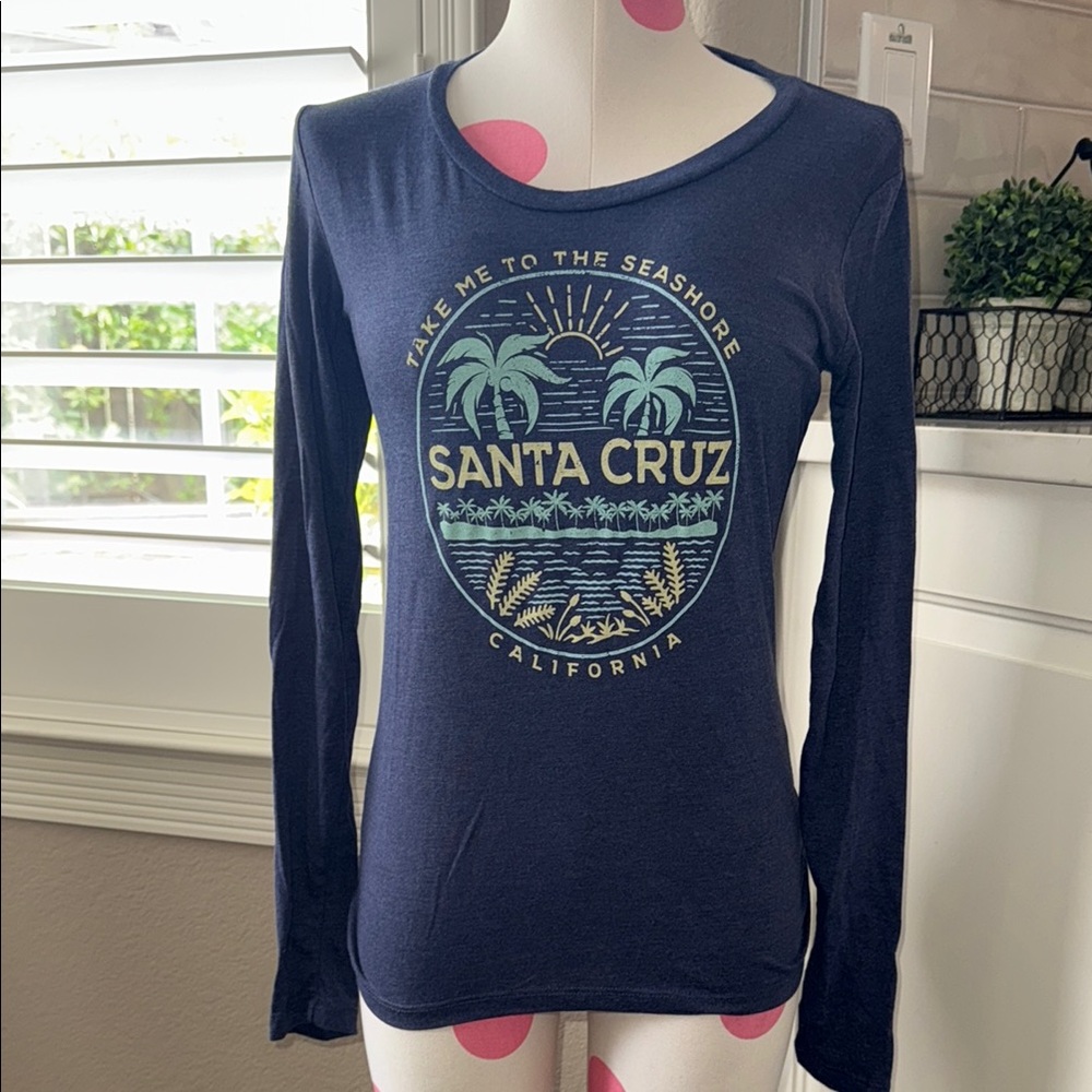 NWOT Multicolored Fitted Santa Cruz, California Long Sleeve Tee, Size Small